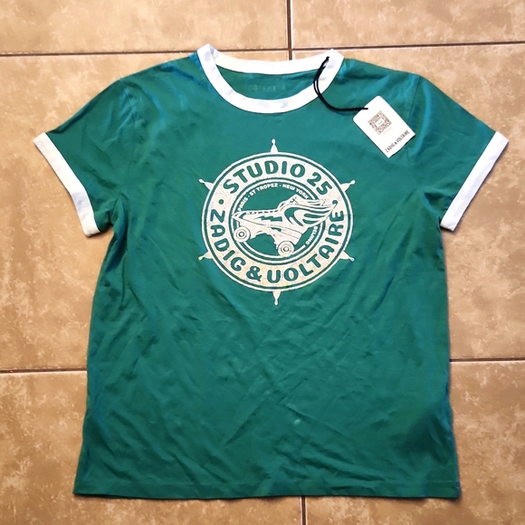 Zadig & Voltaire green tee-shirt with reinstones